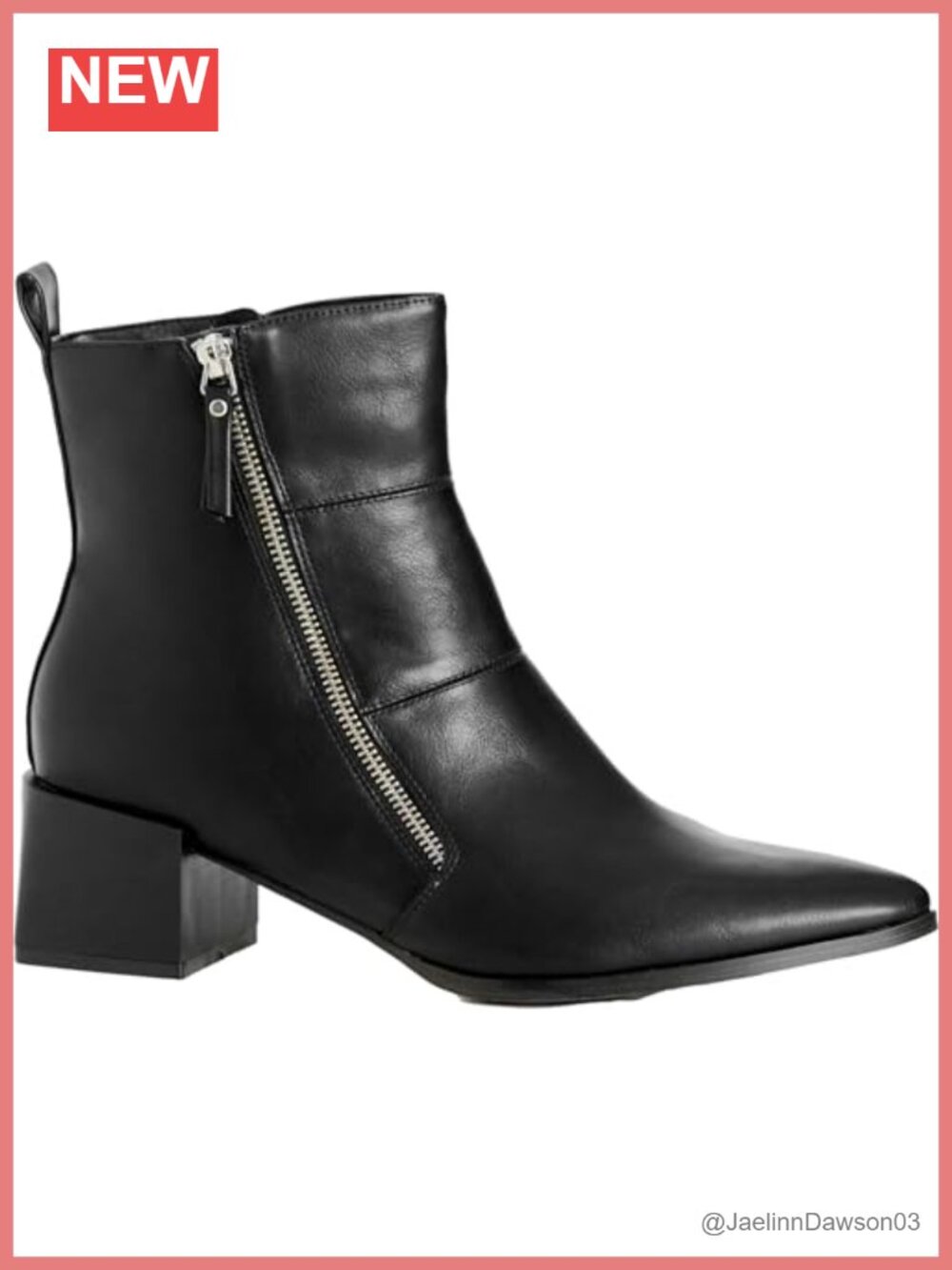 CITY CHIC Wide Fit Pointed Toe Block Heel Ankle Boots Faux-Leather Side Zip
